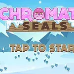 Fargerik tekst med ordene Chromatic Seals over et snødekt landskap med fjell i bakgrunnen