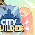 En illustrasjon av en robotarm som plasserer en stor blokklignende struktur over silhuetten av skyskrapere, med teksten City Builder i forgrunnen