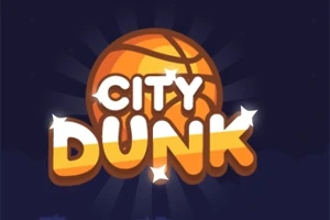 Oransje basketball med teksten City Dunk på en mørk bakgrunn