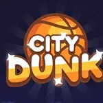 Oransje basketball med teksten City Dunk på en mørk bakgrunn