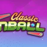 Teksten Classic Pinball er skrevet i fargerike bokstaver med to flipperarmer på en lilla og blå bakgrunn
