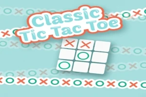 Tekst med ordene Classic Tic Tac Toe over et rutenett med kryss og ringer mot en blå bakgrunn