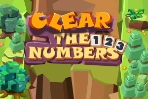 Fargerik, tegneserieaktig skog med teksten Clear the Numbers og tall sømløst integrert i designet