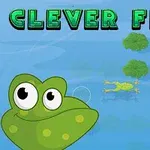 En tegneserie-frosk svømmer mellom liljeblader i vannet med teksten Clever Frog øverst