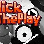 Klikkbare figurer og teksten Click The Play i en fargerik komposisjon med en grå bakgrunn