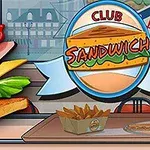 Smørbrød med salat, skinke, tomat, ost, og brødskiver vises foran et vindu med et Club Sandwich-skilt