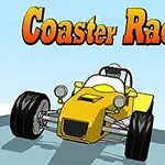 En gul trehjulsbil og en grønn motorsykkel vises mot en blå bakgrunn, med teksten Coaster Racer 2 i toppen