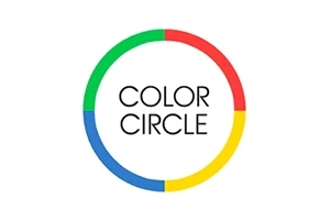 Farget sirkel delt i fire segmenter med fargene grønn, rød, gul og blå, med teksten COLOR CIRCLE i midten