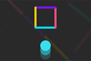 Fargerik firkant over en turkis kule på en mørk bakgrunn