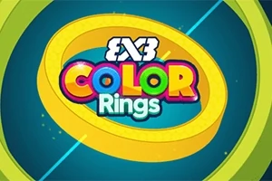 Fargerik tekst som sier Color Rings i midten av gule og blå ringer