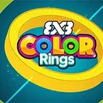 Fargerik tekst som sier Color Rings i midten av gule og blå ringer