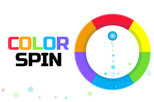 Fargerik logo med teksten COLOR SPIN ved siden av en flerfarget sirkel med et blått punkt og bobler i midten