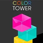 Fargerike, gjennomsiktige kuber stablet oppå hverandre med teksten Color Tower på en mørk bakgrunn