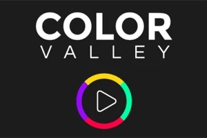 Teksten COLOR VALLEY vises over en fargerik sirkel med en play-knapp i midten på svart bakgrunn