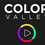 Teksten COLOR VALLEY vises over en fargerik sirkel med en play-knapp i midten på svart bakgrunn