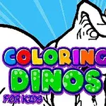 Dinosaur med en malepalett og pensel, med fargerik tekst Coloring Dinos for Kids over