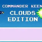 Tegneseriefigur med hjelm og poing pistol sammen med teksten Clouds Edition og en stjerne på en blå bakgrunn