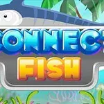 Fargerik tegnet skjerm med en sverdfisk og teksten Connect Fish over et tropisk undervannsmotiv