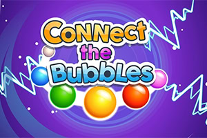 Fargerik illustrasjon med teksten «Connect the Bubbles», bobler i flere farger og lynmønstre på lilla bakgrunn