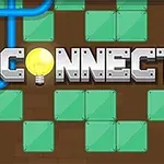 Tegnet tittel med ordet Connector i metalliske bokstaver, en lyspære som illustrerer O, med blå ledninger og grønne ruter i bakgrunnen