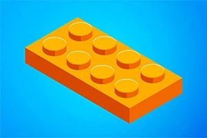 En oransje LEGO-lignende kloss med åtte knotter på en blå bakgrunn