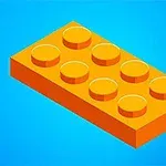 En oransje LEGO-lignende kloss med åtte knotter på en blå bakgrunn