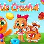 Fargerik tegning av tre animerte figurer omgitt av flytende kjeks og søtsaker