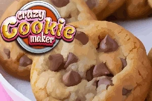 Sjokoladecookies på et fat med en fargerik logo øverst i venstre hjørne