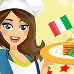 Kvinne i kokkeuniform holder en tallerken med italiensk lasagne pyntet med italienske flagg