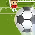 En tegneseriefigur står foran et fotballmål mens en stor fotball nærmer seg