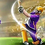 En tegnet cricketspiller iført lilla drakt svinger balltreet, med tekst som viser CPL Tournament 2020 og alternativer for å velge kampmoduser