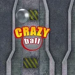 Grå metallisk overflate med en sølvkule og teksten Crazy Ball midt på bildet