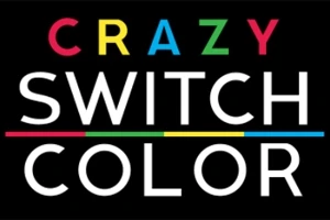 Tekstlogo med ordene CRAZY SWITCH COLOR i ulike farger mot en svart bakgrunn