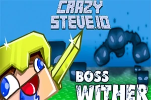 Tegneseriefigur med gult sverd og blå bakgrunn med teksten Crazy Steve