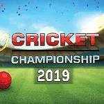 Gylden trofé og rød cricketball på gressbane med teksten CRICKET CHAMPIONSHIP 2019