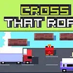 En pikselert rød fugl står ved en vei med biler, foran teksten Cross That Road