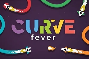 Fargerike kurvede linjer og piler på en mørkeblå bakgrunn med teksten Curve fever