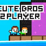 To pixelkarakterer står ved siden av hverandre på et platformspillnivå, med teksten CUTE BROS 2 PLAYER over dem