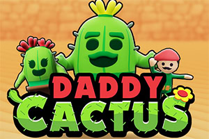 Tegneserieillustrasjon av tre antropomorfe kaktusfigurer med teksten Daddy Cactus i forgrunnen