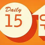 Siluett av en sirkel med teksten Daily 15 ved siden av en pil som peker oppover med teksten UP, på en oransje bakgrunn