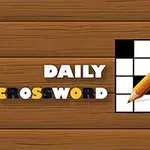 Trebakgrunn med ordene Daily Crossword og en blyant som peker mot et rutemønster