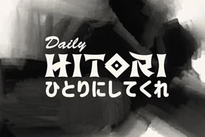 Teksten Daily Hitori med japanske tegn i en kunstnerisk svart-hvitt bakgrunn