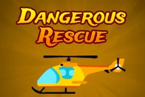 En gul og blå helikoptergrafikk med teksten Dangerous Rescue i bakgrunnen