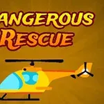 En gul og blå helikoptergrafikk med teksten Dangerous Rescue i bakgrunnen