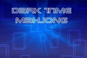 Blått og svart bakgrunnsbilde med teksten Dark Time Mahjong i hvite, futuristiske bokstaver