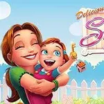 En kvinne holder en smilende baby i armene foran et hvitt stakittgjerde, omgitt av blomster og en blå himmel