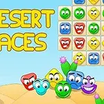 Animerte, fargerike ansiktsformer i en ørken med kaktuser og tittelen Desert Faces i bakgrunnen