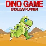Grønn dinosaur som løper over et ørkenlandskap med fjell i bakgrunnen