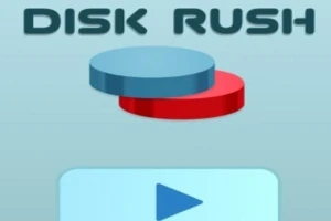 To skivediske, en blå og en rød, vises over en play-knapp og teksten Disk Rush