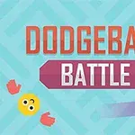 Logo med teksten Dodgeball Battle i sterke farger, med et smilende ansikt, to røde hansker og en lilla ball